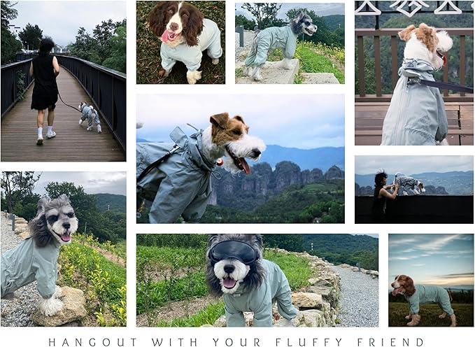 Dog Raincoat, Waterproof Coat, Light Weight & Weather Resistant Shell, Full Coverage Rain Jacket with Legs, Grey, Including Storage Bag, for Medium Breed (XX-Large)