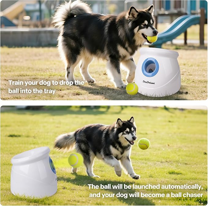 Pet Prime Automatic Ball Launcher for Large Dogs,Adjustable 10-40ft Distance,Rechargeable Dog Ball Thrower with 6 Tennis Balls(2.5") & Training Whistle,Interactive Toy for Indoor/Outdoor Play