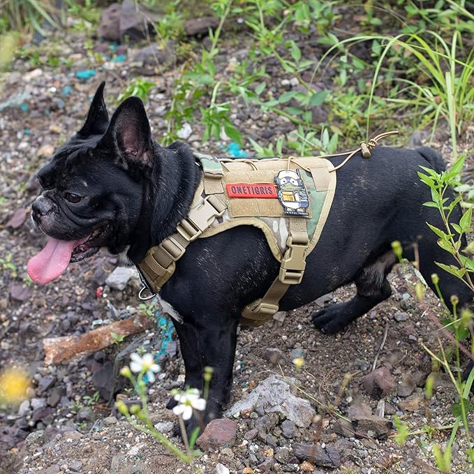 Tactical Dog Harness Vest with Handle, Military Dog Harness for Large Medium Dogs,No-Pull Service Dog Vest with Hook & Loop Panels,Adjustable Dog Vest Harness for Walking Hiking Training(Camo)