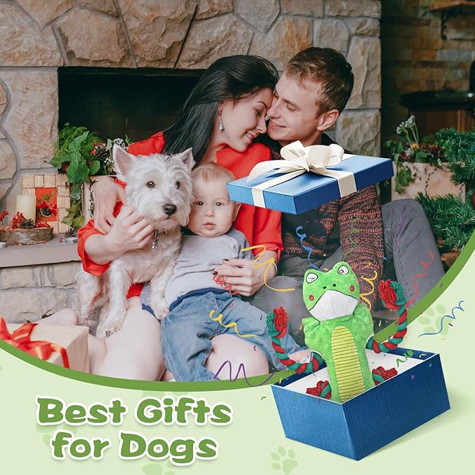 Squeaky Dog Toys, Dog Rope Toys Indestructible Natural Cotton Interactive Dog Toys, Tug of War Tough Chew Toys for All Breed, Green