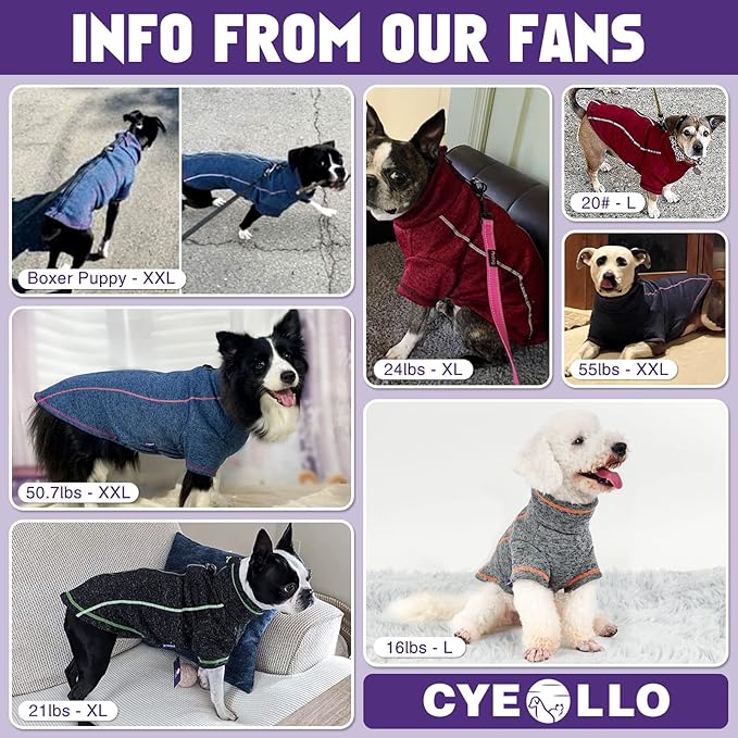 cyeollo Fleece Dog Jacket Sweater with Fleece Lining Zipper Reflective Jackets Small Dog Clothes Winter Coats Warm Pet Apparel
