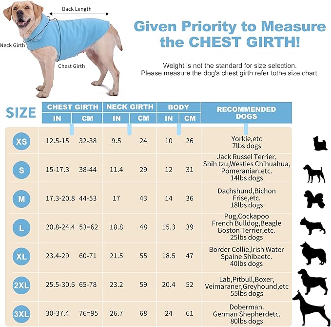 Fleece Dog Coat Reflective Cold Weather Dog Jacket Apparel for Extra Large to Small Pets(Blue,3XL)