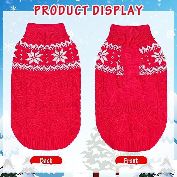Warm Winter Pink Dog Sweater - Cold Weather Pet Clothes for Small Medium Large Dogs Indoor Outdoor, Soft Classic Knit Puppy Apparel Coat, Red, XL
