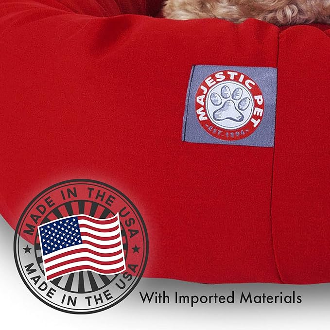 Majestic Pet 32 Inch Bagel Calming Dog Bed Washable – Cozy Soft Round Pet Bed with Spine Support for Dogs to Rest their Head - Fluffy Donut Puppy Bed 32x23x7 (Inch) - Medium – Red