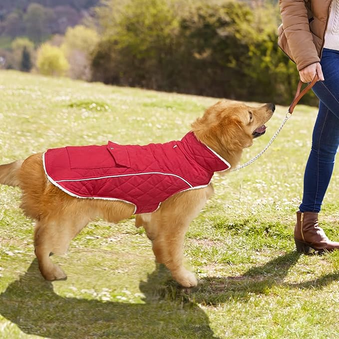 Malier Dog Winter Coat, Windproof Dog Cold Weather Coats with Real Pocket, Winter Extra Warm Pet Coat Fleece Jacket Reflective Clothes for Small Medium Large Dogs and Puppy (Red, XXX-Large)