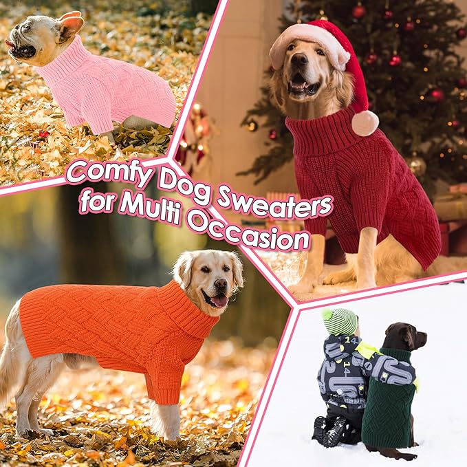 AOFITEE Dog Sweater, Dog Sweaters for Medium Dogs Girl, Warm Dogs Christmas Sweater, Winter Medium Pet Sweaters Female Male, Turtleneck Knitwear for French Bulldog, Boston Terrier (Pink, M)