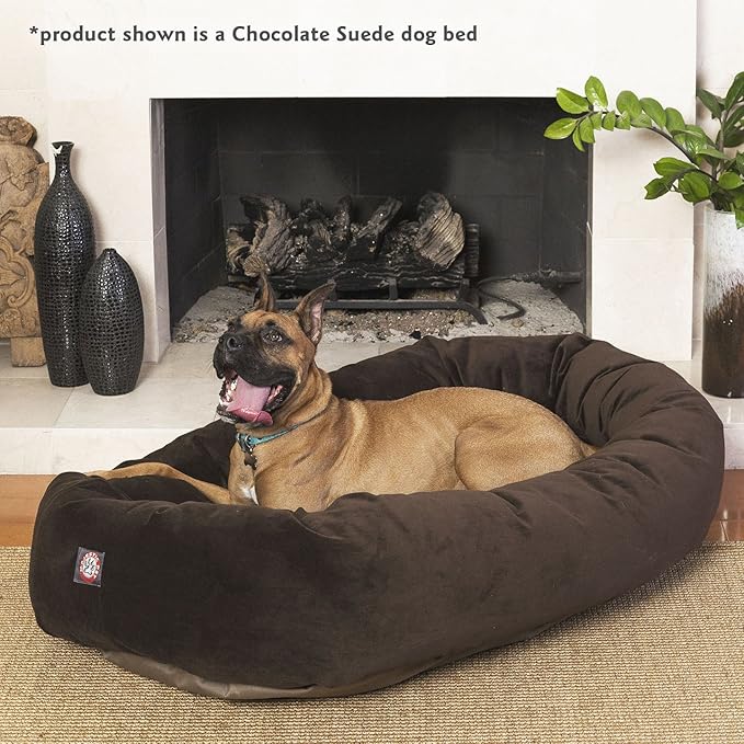 Majestic Pet 40 Inch Suede Calming Dog Bed Washable 40x29x9 (Inch) – Cozy Soft Round Donut Dog Bed with Spine Support for Dogs to Rest Their Head - Pet Bed Large – Gray