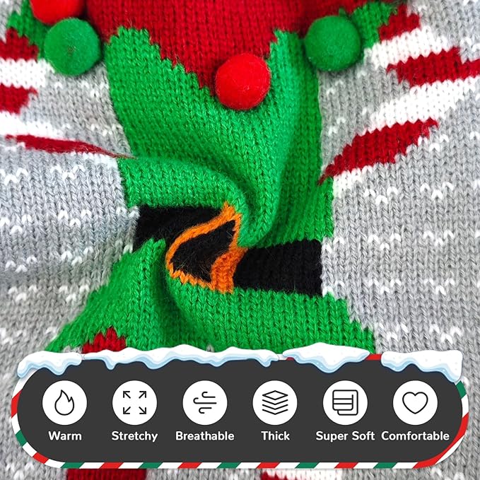 PETCARE Dog Christmas Sweater Ugly Elf Clown Cat Sweater Vest Pet Jumper Grey Green Holiday Dog Clothes Puppy Sweaters for Small Medium Large Dogs Cats Fall Winter Outfits Xmas Dogs Costume,X-Small