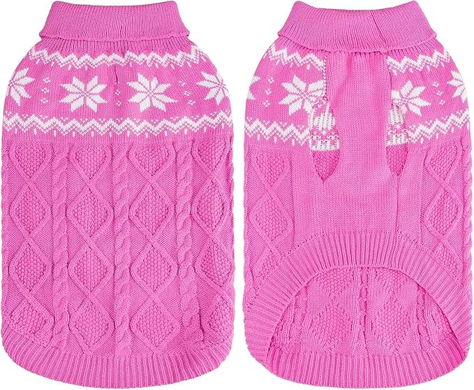 Warm Winter Dog Sweater - Cold Weather Pet Clothes for Small Medium Large Dogs Indoor Outdoor, Soft Classic Knit Puppy Apparel, Pink, ML