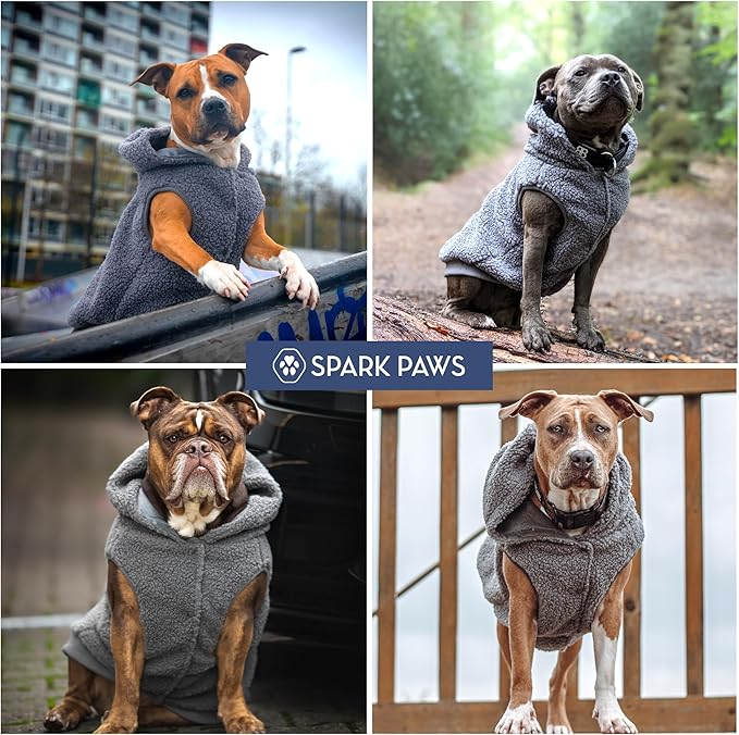 Spark Paws Teddy Dog Sweater, Sherpa Vest with Warm Fleece Lining, Winter Coat Suitable for Small Medium Large XL XXL Breeds - Grey - 3XL