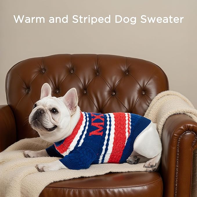 Dog Sweater for Small Medium Dogs & Cats, Classic Turtleneck Knitted Striped Pet Sweater, Warm Winter Soft Christmas Outfit for Boy & Girl Dogs, Medium