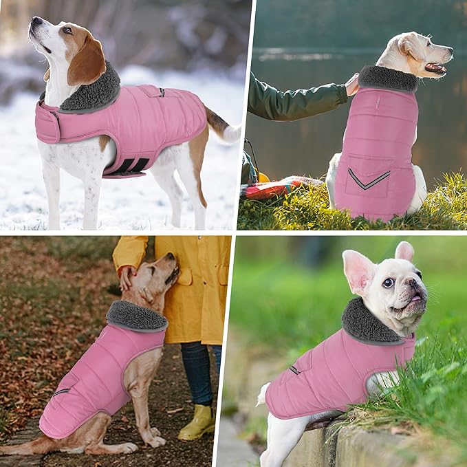 Dog Coat, Waterproof Dog Winter Jacket with Pocket, Reflective Adjustable Pet Snow Vest, Warm Cozy Fleece Sweater for Small Medium Extra Large Dogs - Light Pink, M