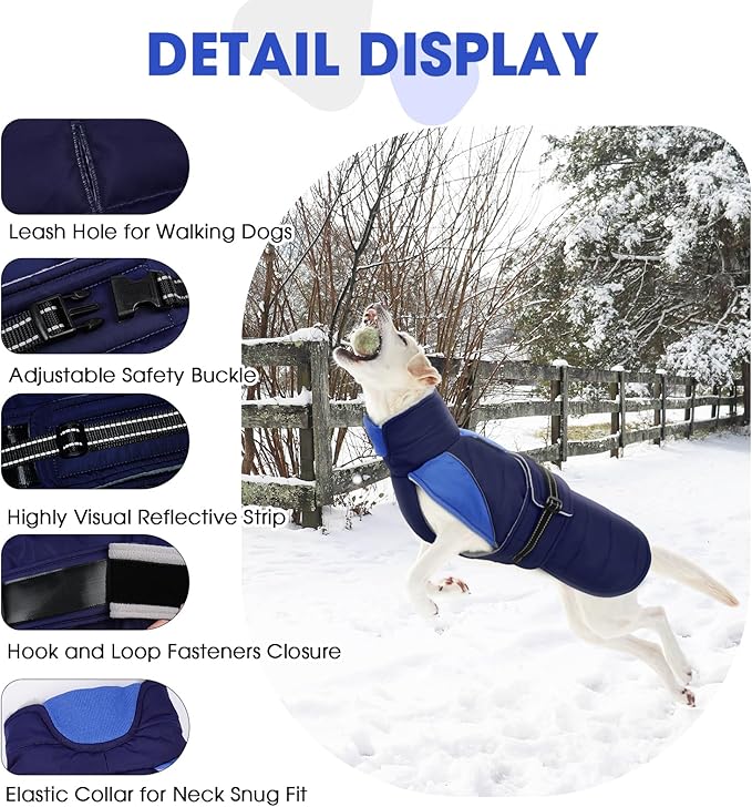 Nanaki Small Dog Coats for Winter Waterproof, Warm Fleece Lining Dog Jacket with Leash Hole, Reflective Adjustable Cold Weather Puppy Jacket Vest, Easy On Pet Snow Jacket Suit Male Female, Blue S