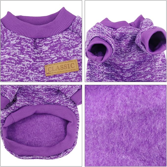 Idepet Pet Dog Classic Knitwear Sweater, Soft Fleece Coat for Small,Medium Dog,Warm Pet Dog Cat Clothes,Puppy Customes 2 Color (XXL, Purple)