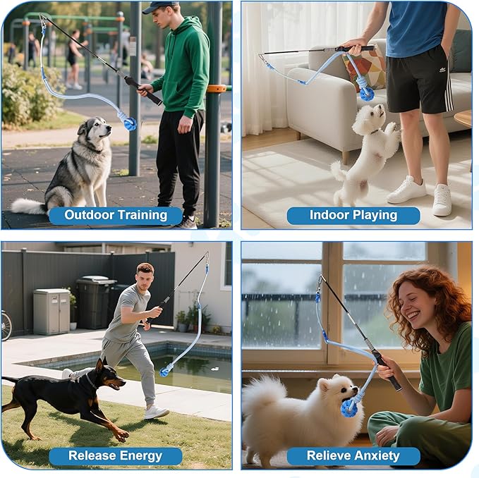 Flirt Pole for Dogs Interactive Dog Pole Toy for Large Medium Small Dogs, Dog Teaser Pole for Tug of War, Flirt Pole with Lure Ball (Standard&Extended Pole+Elastic Rope)