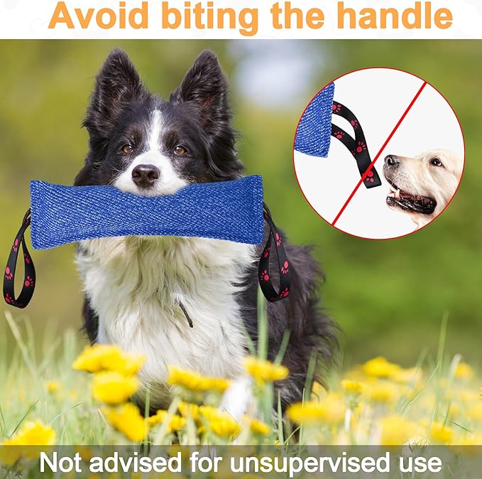 ToLanbbt Dog Tug Toy Bite Jute Pillow Pull Toy with 2 Strong Handles Perfect for Tug of War, Puppy Interactive Play, Tear Resistant Bite Training for Small Medium Large Dogs (Bright Blue-Footprint)