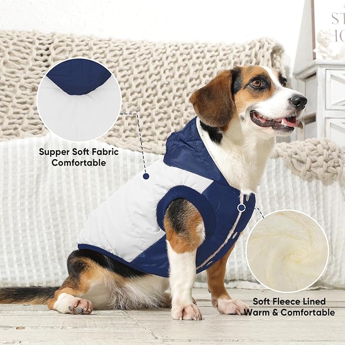 Fleece Lining Extra Warm Dog Hoodie in Winter for Large Dogs Jacket Pet Coats with Hooded,Beige and Blue XXXL