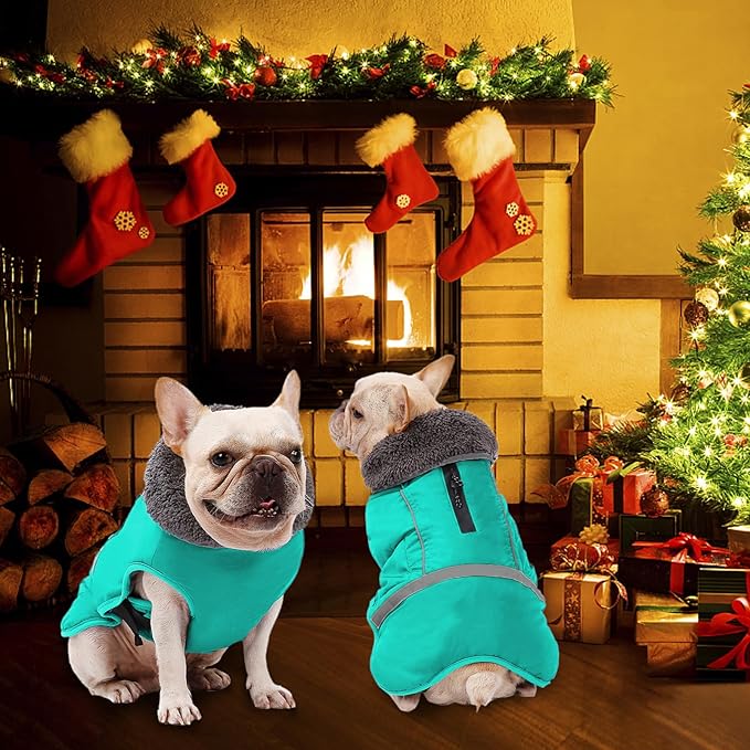 Dogcheer Warm Dog Coat, Waterproof Dog Jacket Christmas Puppy Winter Coat with Buckle, Reflective Adjustable Pet Snow Jacket Turtleneck Fleece Sweater for Small Medium Large Dogs - Pine Green, 3XL