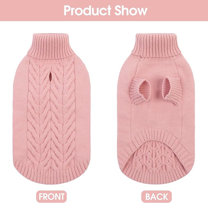 Dog Sweaters for Small Dogs Classic Turtleneck Dog Christmas Sweater Thick Warm Pullover Female Puppy Pet Stretch Knitwear Fall Winter Clothes with Leash Hole(Pink, XS)