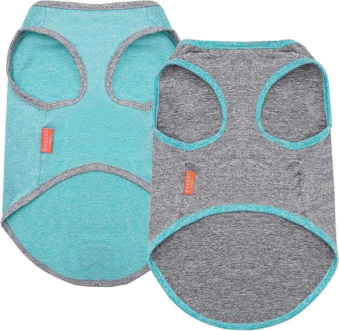 KYEESE 2 Pack Dog Shirts Quick Dry Soft Stretchy Sun Protection Pet T-Shirts with Reflective Label Tank Top Sleeveless Vest Dog Clothes for Small Medium Dogs, X-Large, Grey+Blue