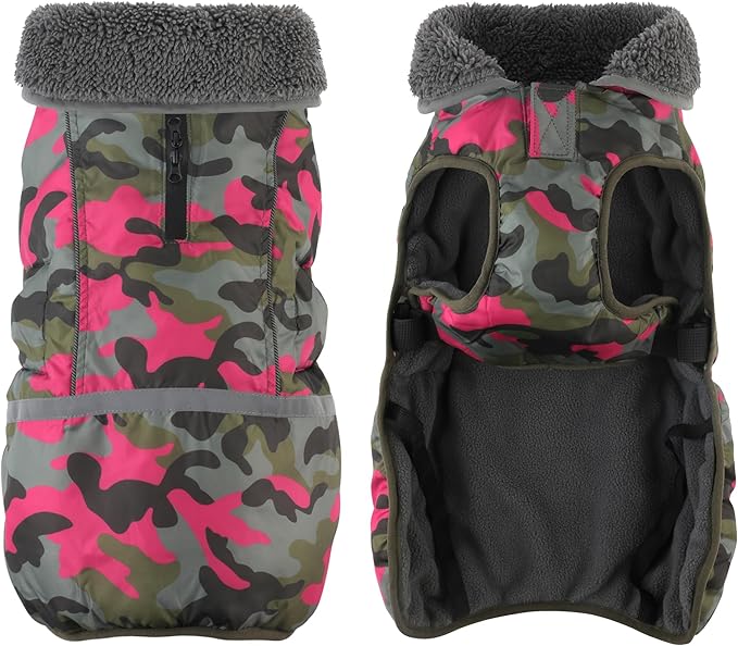 Dogcheer Warm Dog Coat, Waterproof Dog Jacket Reflective Adjustable Puppy Winter Coat with Buckle, Christmas Pet Snow Jacket Turtleneck Fleece Sweater for Small Medium Large Dogs - Camo Pink, 3XL