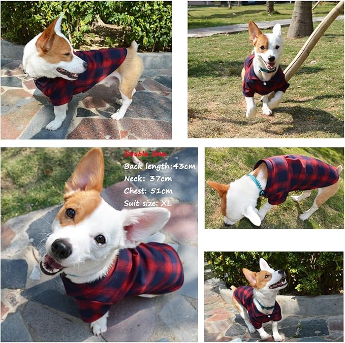 Koneseve Dog Shirt, Pet Plaid Clothes Shirt T-Shirt, Sweater Bottoming Shirt for Small Dog Cat Puppy Grid Adorable Wearing Stylish Cozy Halloween,Christmas Costumes (Red;M/Medium)