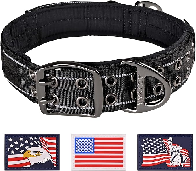 ADITYNA Heavy Duty Dog Collar for Medium Dogs - Reflective Black Collar with Handle for Training, and Walking - Wide, Thick, Tactical, Soft Neoprene Padded