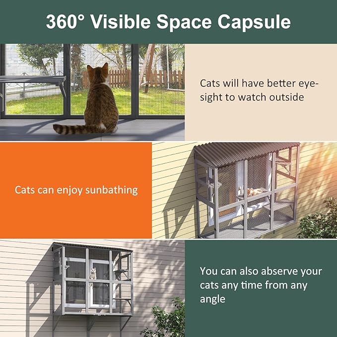 Cat Catio, Window Catio for Multiple Indoor Cats with 4 Jump Platforms, Cat Window Perch for Playing, Sunbathing, Napping, Waterproof Window Box Enclosure for Safely Enjoying Outdoor Sights