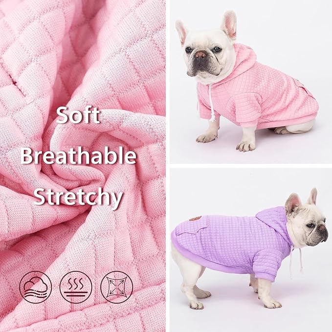 2 Pack Dog Hoodie Sweaters for Small Medium Dogs Warm Dog Clothes for Large Dogs Soft Waffle-Like Laminated Sweatshirt Bulldog (Pink, XXL (Back: 26",Chest: 34.5", Neck: 25"))