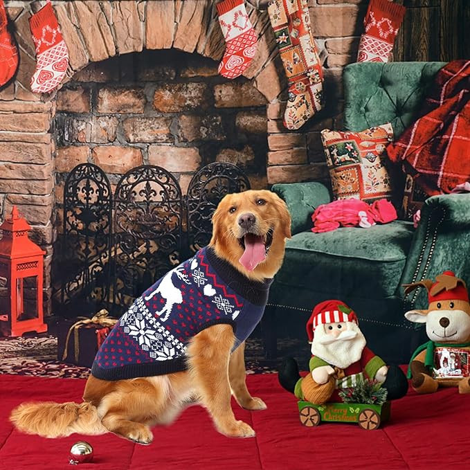 SCENEREAL Dog Sweater for Large Sized Dogs Girl Boy, Turtleneck Pullover Winter Puppy Clothes, Christmas Outfits, Pet Sweatshirt Apparel Knitwear for Golden Retriever, Labrador, Rottweiler, L