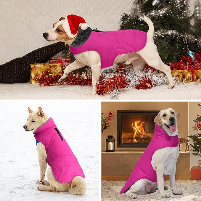 Dog Winter Coat, Waterproof Dog Jacket with Leash Hole, Reflective Adjustable Pet Snow Vest, Warm Fleece Sweater for Small Medium Large Dogs - Pink, S