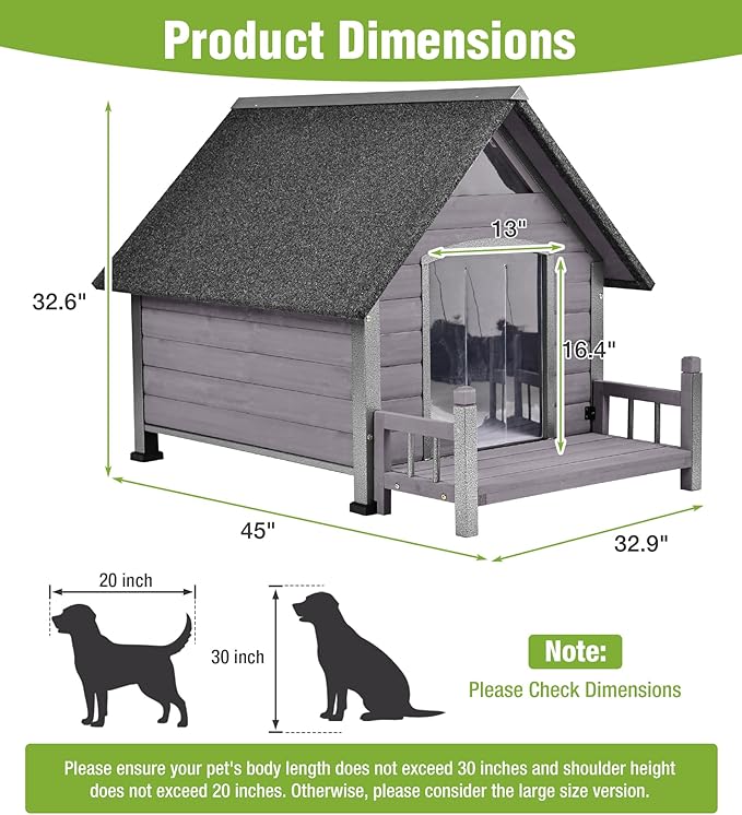 GUTINNEEN Heated Dog House Outdoor for Winter with Anti-Bite Design, Dog Kennel with Heating Blanket, Asphalt Roof, for Small to Medium Dogs - Grey