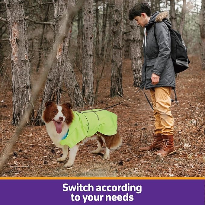 Dog Raincoat Reversible, Single Side Slicker Poncho Adjustable Waterproof Dog Rain Jacket with Leash Hole/Reflective Stripe Hooded Snowproof Windproof Clothes for Medium to 2X-Large Dogs, 2XL