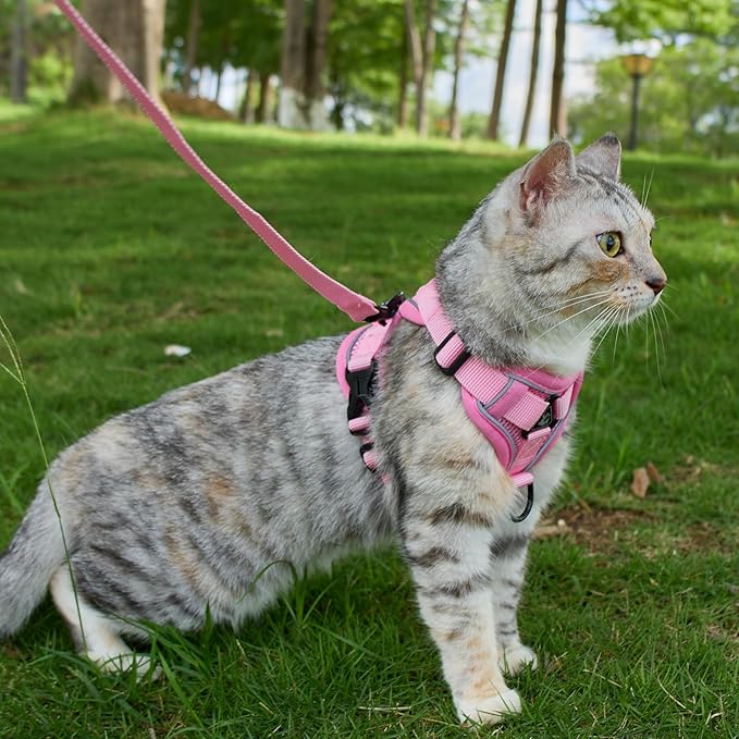 Cat Harness and Leash Set Escape Proof Tactical Extra Large Kitten Harness Emotional Support Cat Vest, Pink, XXL
