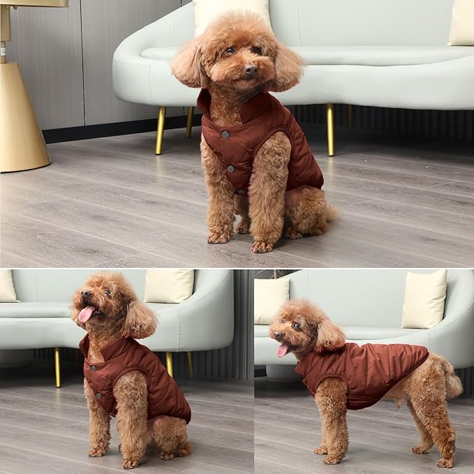 2 Layers Fleece Lined Warm Dog Jacket for Winter Cold Weather,Soft Windproof Medium Dog Coat,Brown L