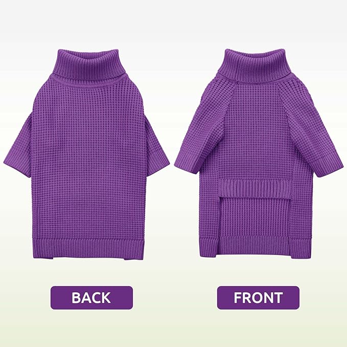 Queenmore Dog Sweater for Large Breeds, Long Sleeve Warm Dog Sweaters, Turtleneck Knitted Pullover Pet Clothes, XL Dog KintSweater, Cat Knitwear, Purple XL