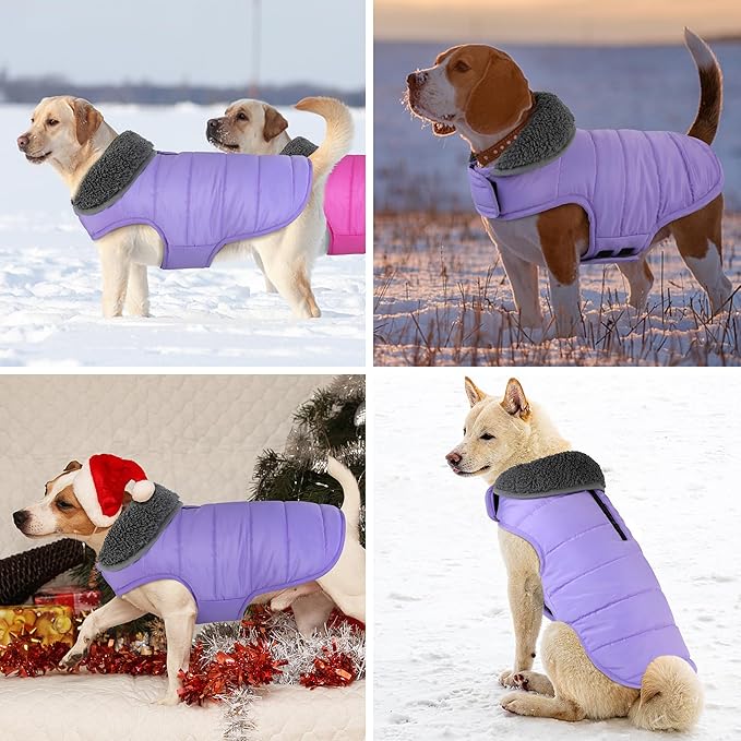 Dog Winter Coat, Waterproof Dog Jacket with Leash Hole, Reflective Adjustable Pet Snow Vest, Warm Fleece Sweater for Small Medium Large Dogs - Light Purple, 3XL