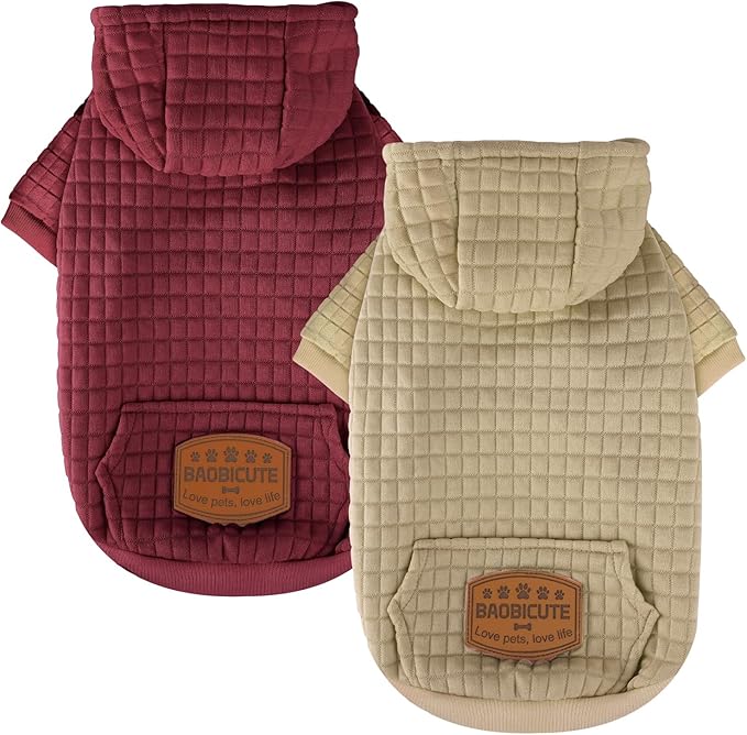2 Pack Dog Hoodie Sweaters for Small Medium Dogs Warm Dog Clothes for Large Dogs Soft Waffle-Like Laminated Sweatshirt Bulldog (Brown+Wine Red, M/L (Back: 17",Chest: 24.5", Neck: 14.5"))