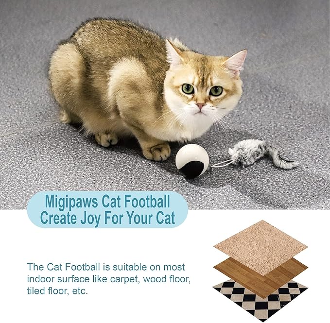 Migipaws Interactive Cat Ball Toy Set, Fun Tracker, Automatic Rolling Chase Ball with Fluffy Tail, A Small Mice, Rechargeable (White)