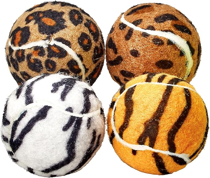 TOURNA 1.9-Inch Mini Squeaker Tennis Balls Fun Animal Print Dog Toy for Small Dogs 4 Pack
