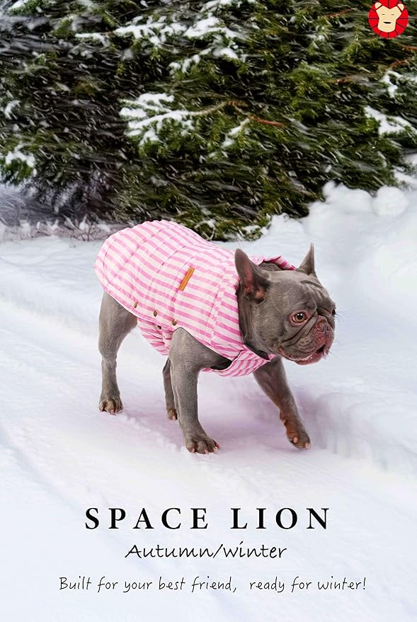 SPACE LION Dog Puffer Jacket, Down Winter Coat, Durable Outdoor Coat for Cold and Windy Conditions, Waterproof, Lightweight Jacket, Adjustable Fit for Small, Medium, Large Dogs(Pink,10/S)