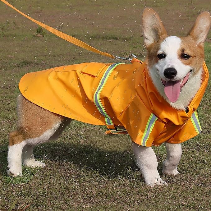 Reflective Strip Dog Raincoat, Ultra - Light Breathable Waterproof Rain Jacket with Hood, Adjustable Sizes for Small/Medium/Large Dogs, (S)