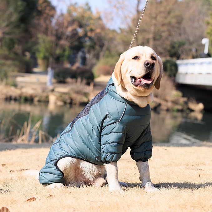 ArmyGreen Dog Warm Coat, Waterproof Windproof Reflective Vest, Zippered Adjustable Snow Jacket for Small to Large Dogs