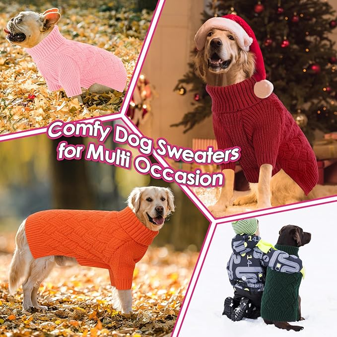 AOFITEE Dog Sweater, Dog Sweaters for Medium Dogs Girl, Warm Dogs Christmas Sweater, Winter Medium Pet Sweaters Female Male, Turtleneck Knitwear for French Bulldog, Boston Terrier (Rose Red, M)