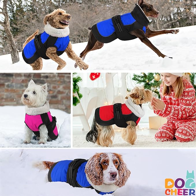Dogcheer Dog Coat, Christmas Dog Jacket, Waterproof Turtleneck Puppy Winter Coat, Adjustable Pet Puffer Jacket, Reflective Warm Fleece Coats for Small Medium Large Dogs - Red, L