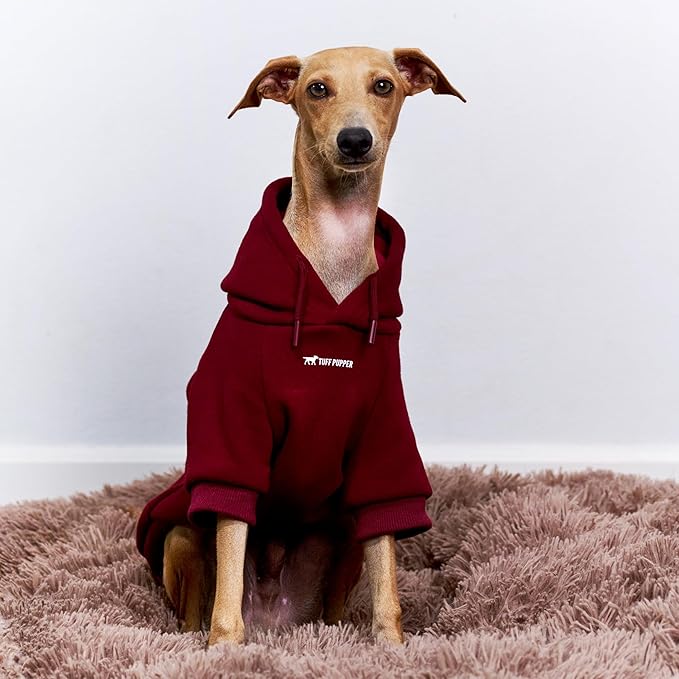 Tuff Pupper Dog Hoodie | Premium Quality 100% Organic Cotton | Ultra Soft Interior for Superior Comfort | Elastic Cuffs & Drawstring for Warmth | Stretch Fit Suitable for All Breeds (Red, XXS)