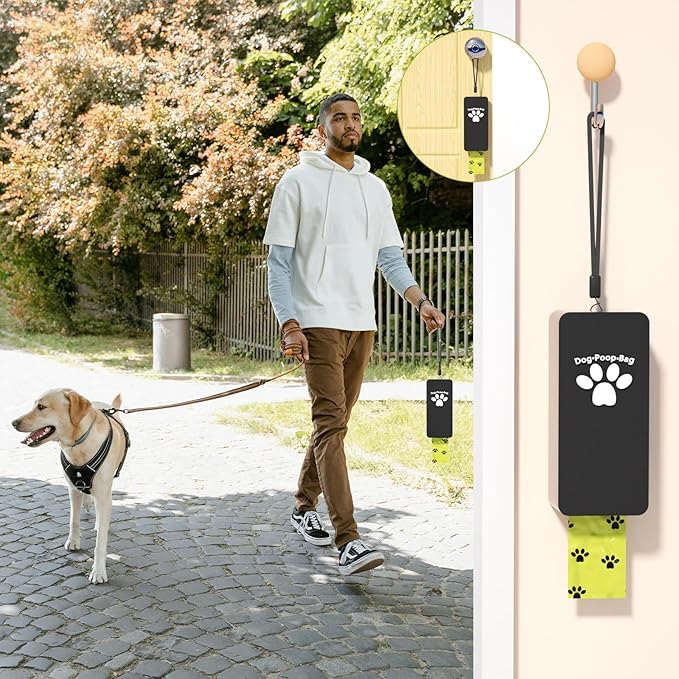 Dog Poop Bag Dispenser, Wall Mounted Dog Poop Bag Holder, Pet Waste Bag Dispenser Indoor & Outdoor, Includes 60 Bags