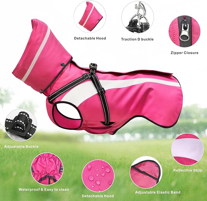 Mosucoirl Dog Raincoat Waterproof Raincoats for Dog Reflective Dogs Rain Jackets with Hood Hoodie Pet Rain Poncho Coat for Small Medium Large Dogs Puppies S-XXL (Pink, L)