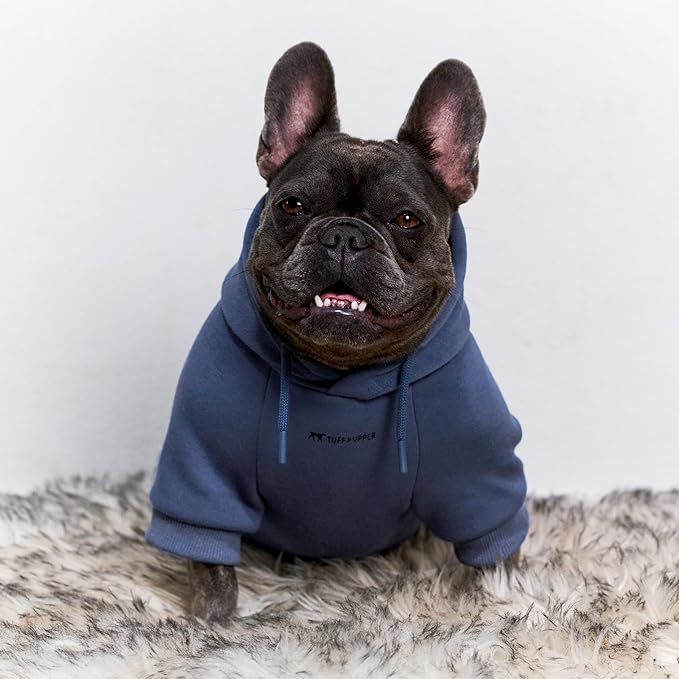 Tuff Pupper Dog Hoodie | Premium Quality 100% Organic Cotton | Ultra Soft Interior for Superior Comfort | Elastic Cuffs & Drawstring for Warmth | Stretch Fit Suitable for All Breeds (Blue, S)
