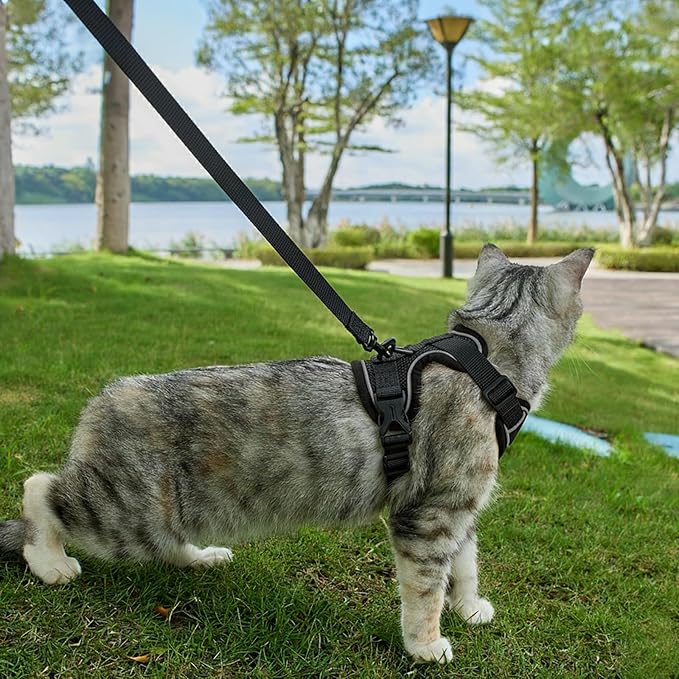 Cat Harness and Leash Set Escape Proof Tactical Extra Large Kitten Harness Emotional Support Cat Vest, Black, XL